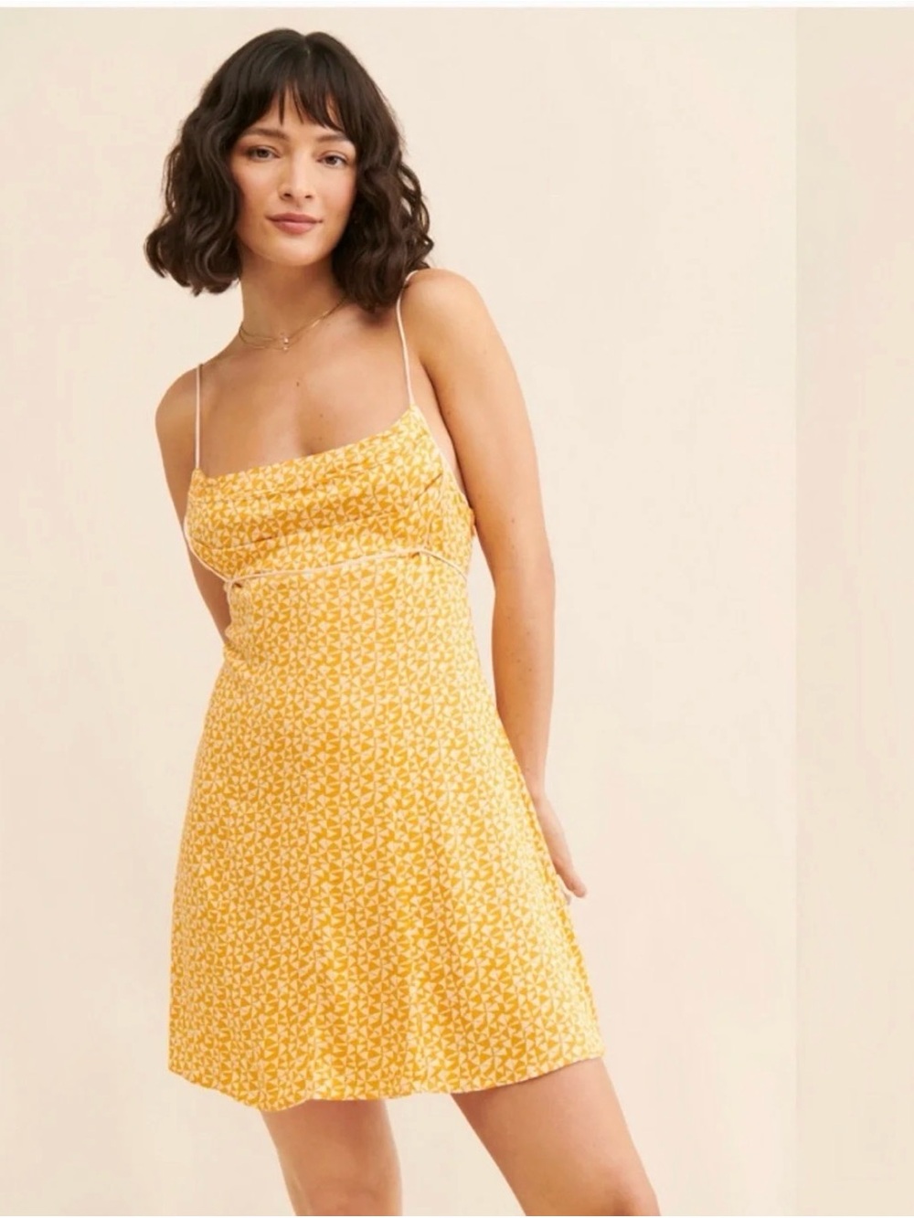 Free People Yellow Floral Spaghetti Strap Dress